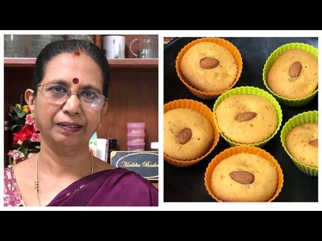 Eggless Almond  saffron  Cup Cake /  முட்டை சேர்க்காத பாதாம் குங்குமப்பூ கப் கேக் – ஓவனே தேவையில்லை