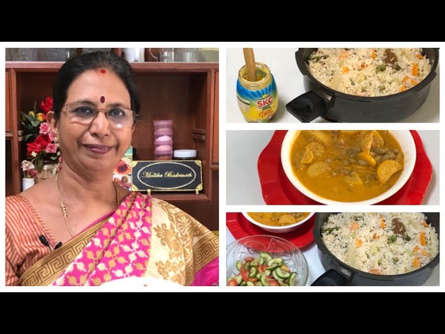 Ghee Rice  & sesame kurma / தேங்காய்ப்பால் புலவு  & எள் குருமா , சாலட் , தயிர் பச்சடி.Healthy Lunch